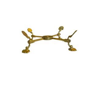 LARGE Vintage Brass Expandable Trivet Footed Plant Plate Holder Ornate EUC